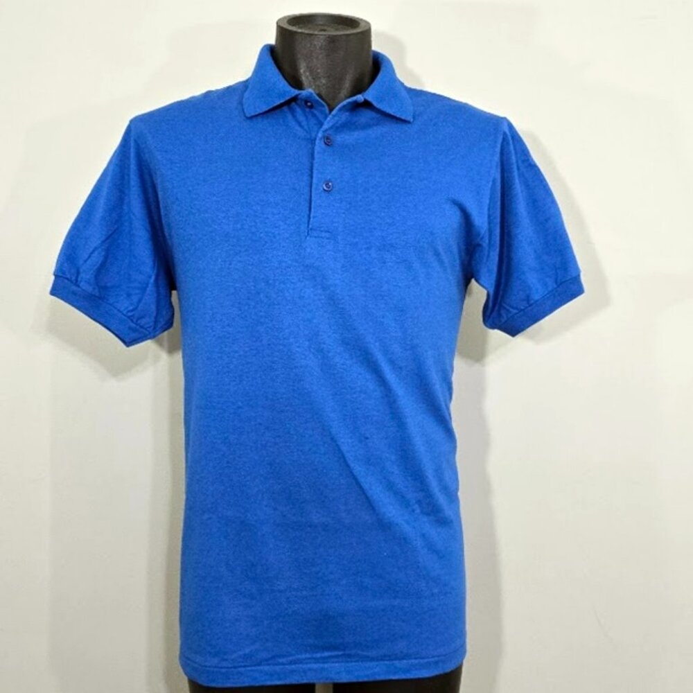 Vintage 90s Screen Stars Polo Shirt Medium Royal Blue NOS Single Stitch USA/Guat